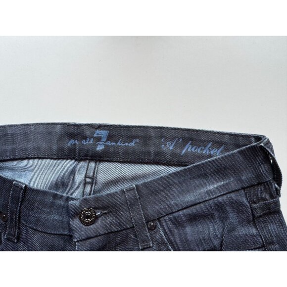 7 FOR ALL MANKIND Dark Rinse Embroidered Crystal "A" Pocket FlaredJeans, Size 27 - Picture 11 of 13